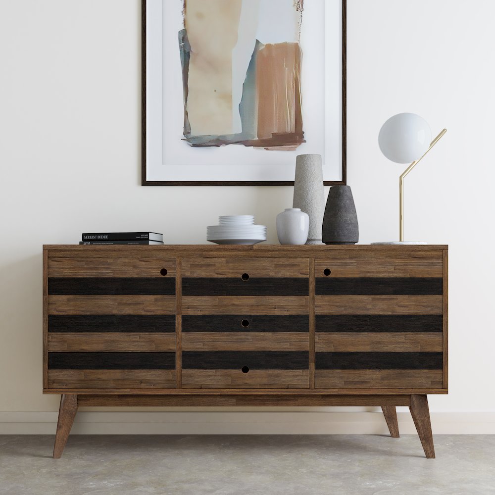 Clarkson Solid Acacia Wood Sideboard Buffet In Rustic Natural Aged Brown. Picture 5