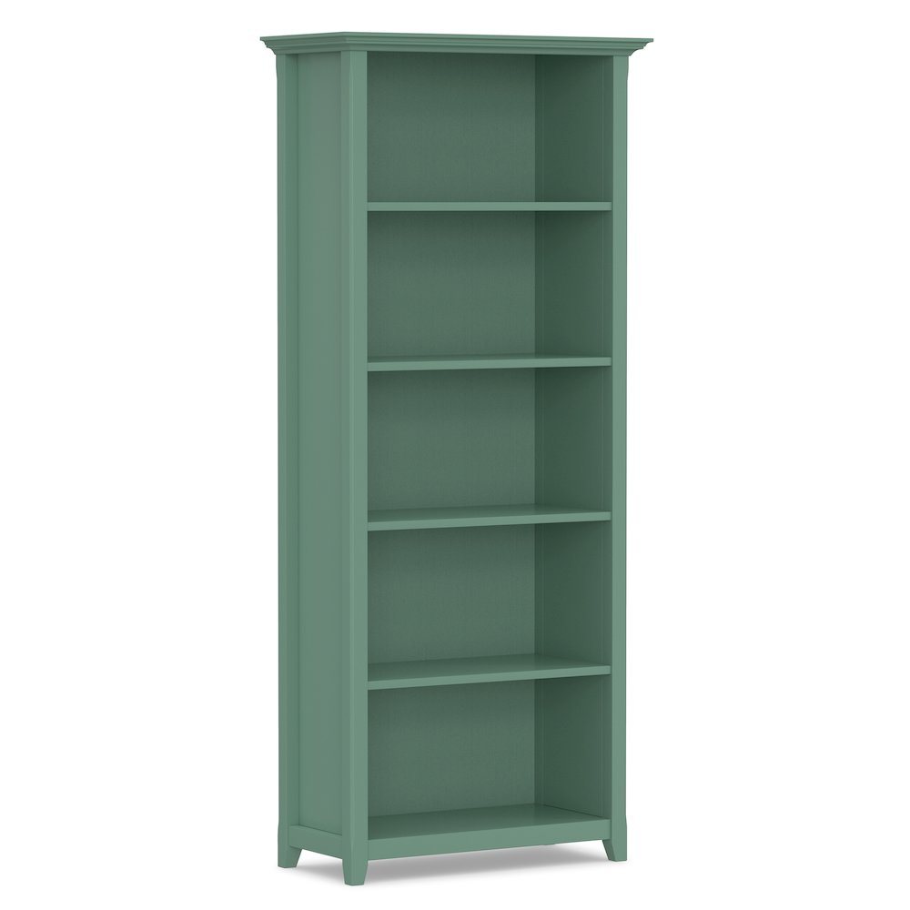 Amherst 30 inch x 70 inch Solid Wood Transitional 5 Shelf Bookcase in Sage Green. Picture 1