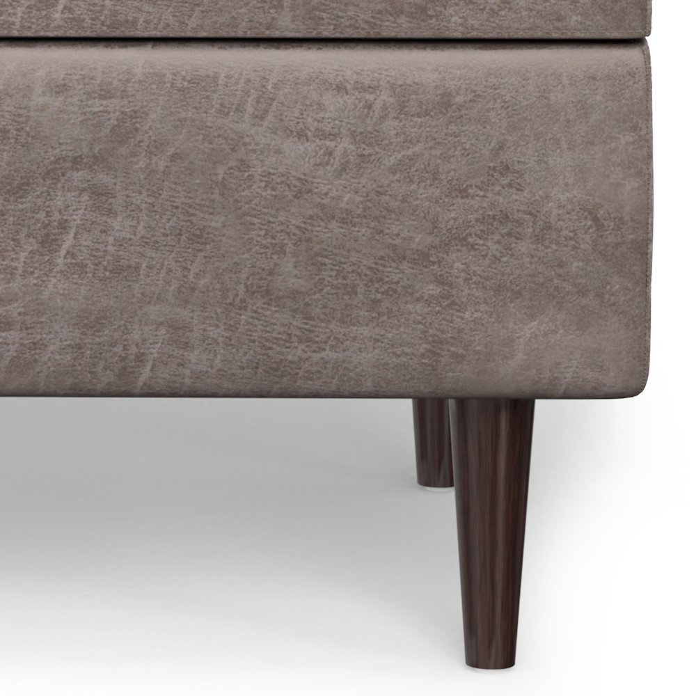 Small Coffee Table Storage Ottoman In Distressed Grey Taupe Vegan Faux Leather. Picture 4