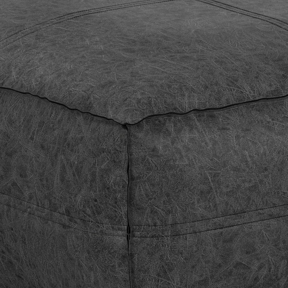 Brody Large Square Coffee Table Pouf In Distressed Black Vegan Faux Leather. Picture 2