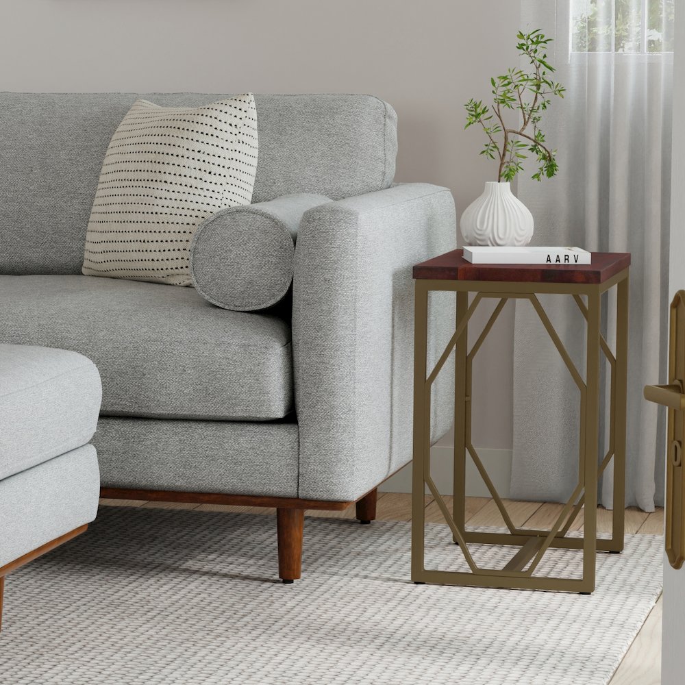 Selma Metal And Wood Accent Table In Cognac. Picture 5