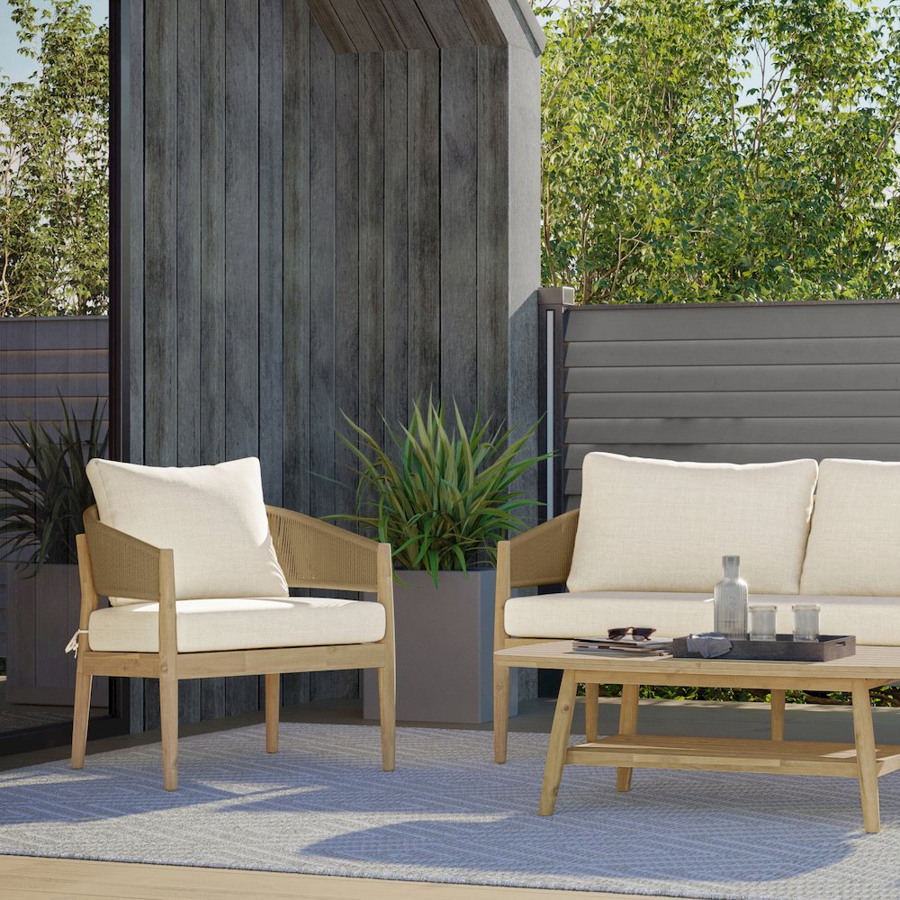 Bayshore Solid Acacia Wood Outdoor Conversation Chair (Set Of 2) In Natural. Picture 5