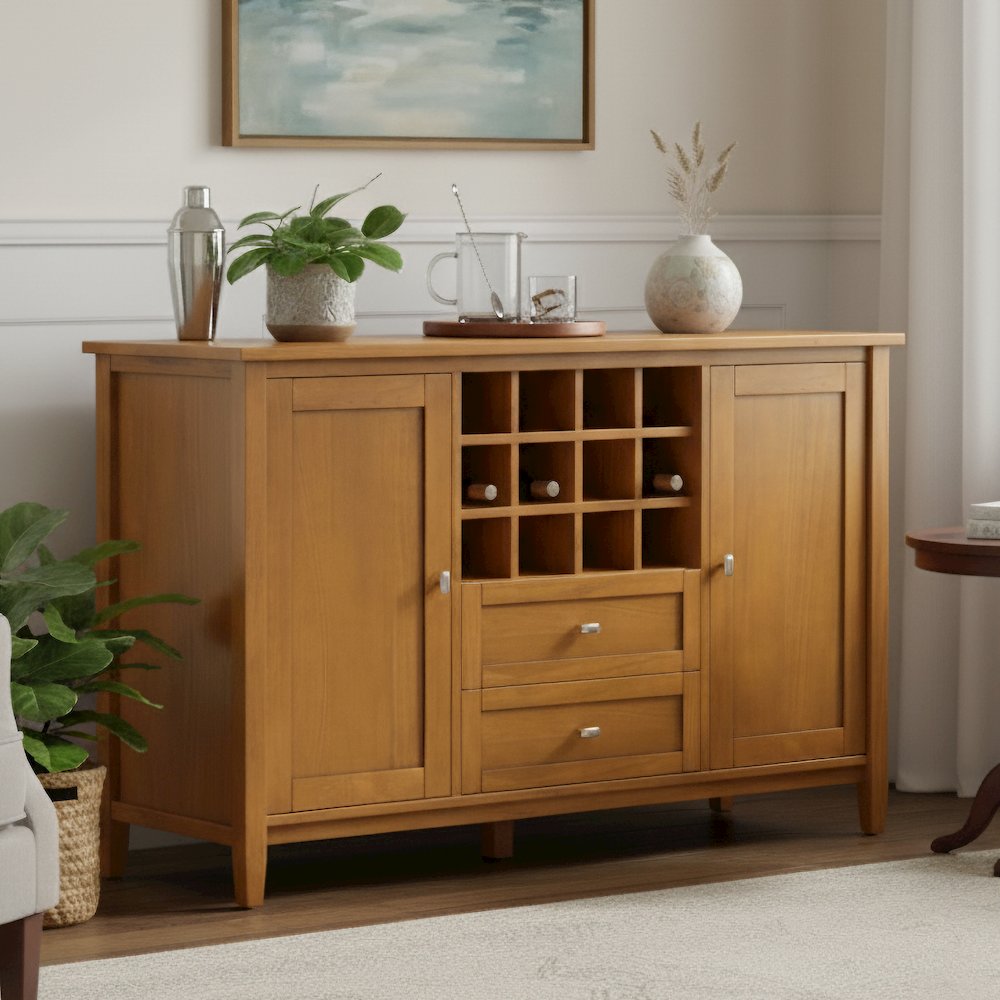 54 inch Wide Transitional Storage Cabinet with Wine Rack in Light Golden Brown. Picture 6