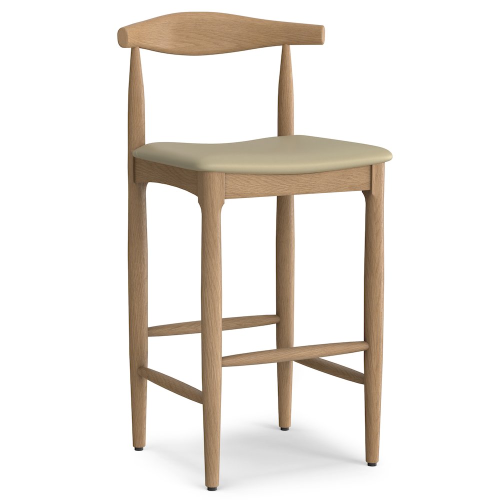 Molly Mid Century Modern Bar Stool in Natural Faux Leather, Fully Assembled. Picture 2