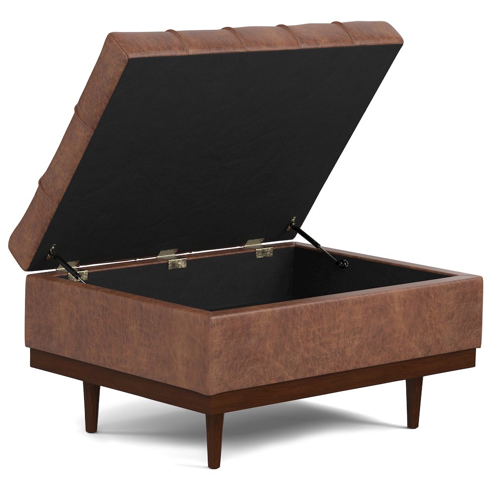 Mariah Coffee Table Storage Ottoman in Distressed Saddle Brown. Picture 5