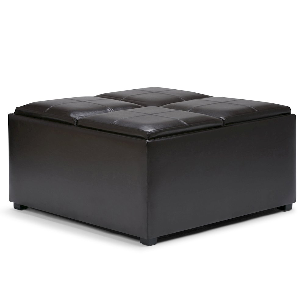 Avalon Square Coffee Table Storage Ottoman In Tanners Brown Vegan Faux Leather. Picture 1
