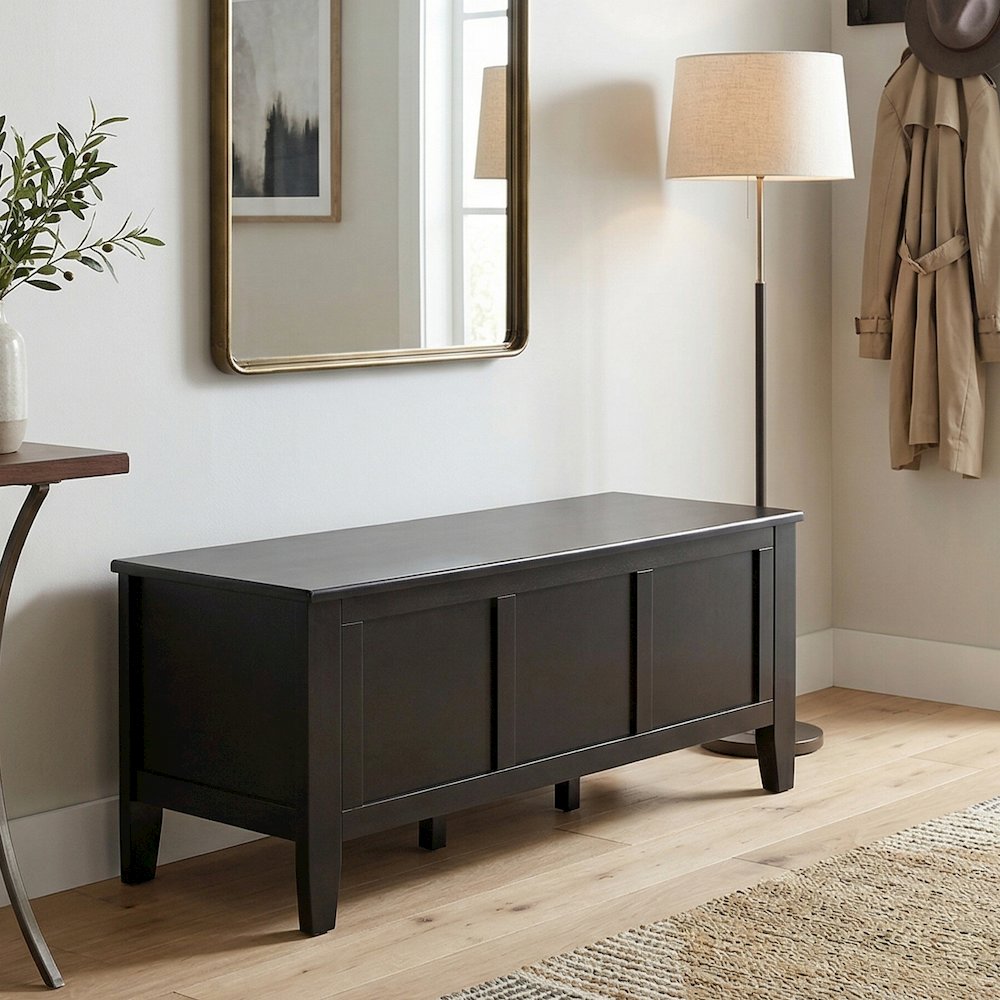 Brooklyn 51 inch Wide Solid Wood Transitional Storage Bench Trunk in Black. Picture 2