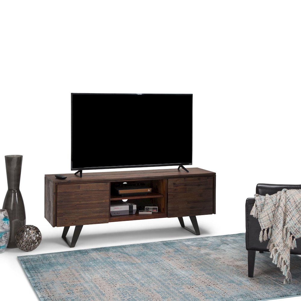 Tv Media Stand In Distressed Charcoal Brown For Tvs Up To 70 Inches. Picture 5