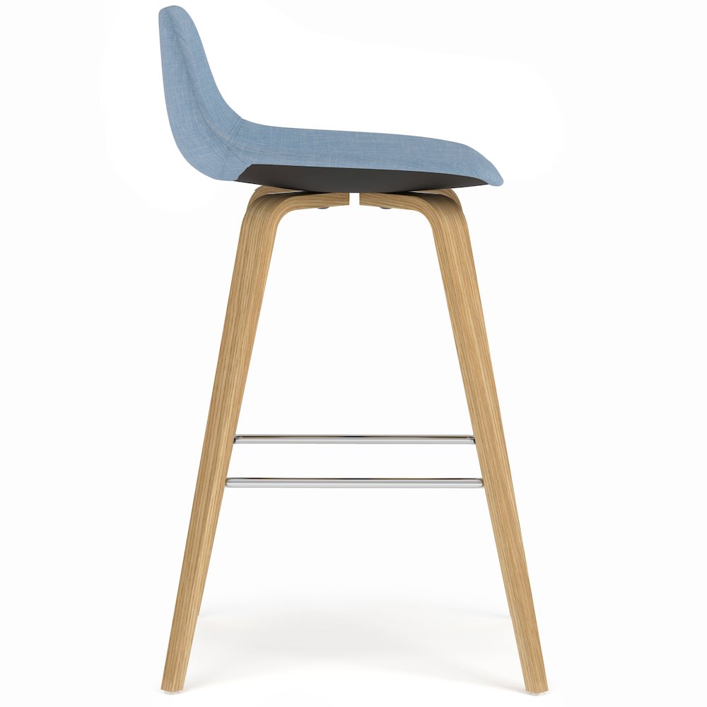 Counter Height Stool (Set Of 2) With Light Wood In Denim Blue Polyester Linen. Picture 3