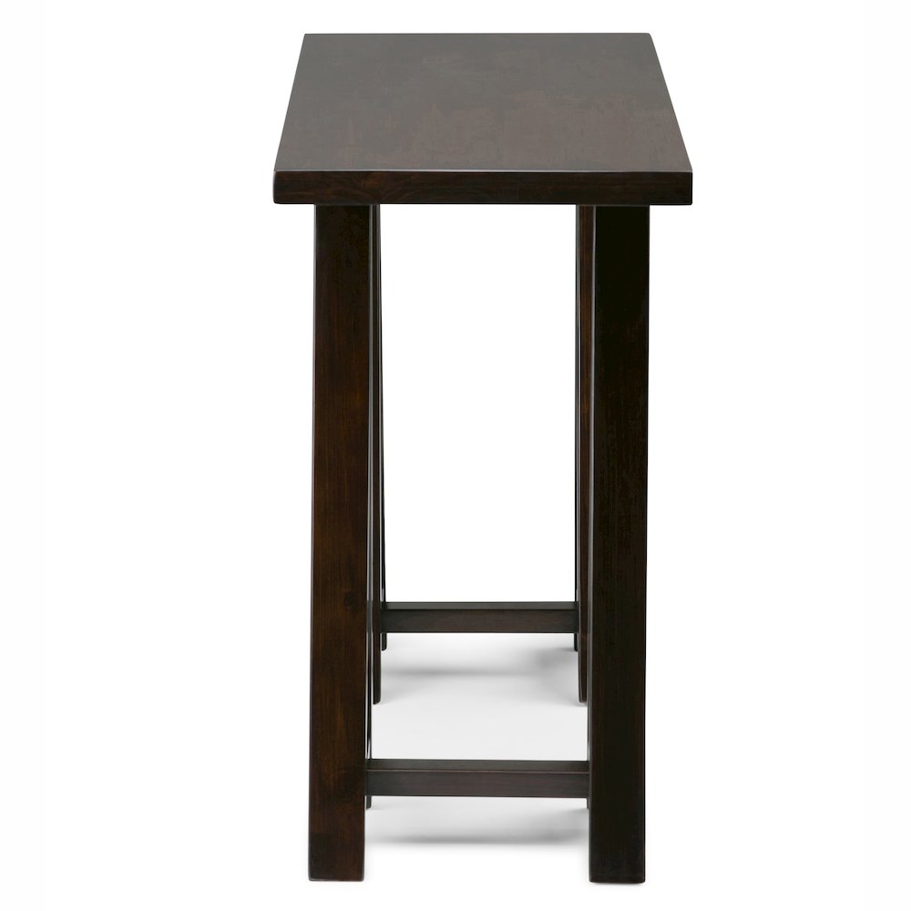 Sawhorse Solid Wood Console Sofa Table In Dark Chestnut Brown. Picture 4