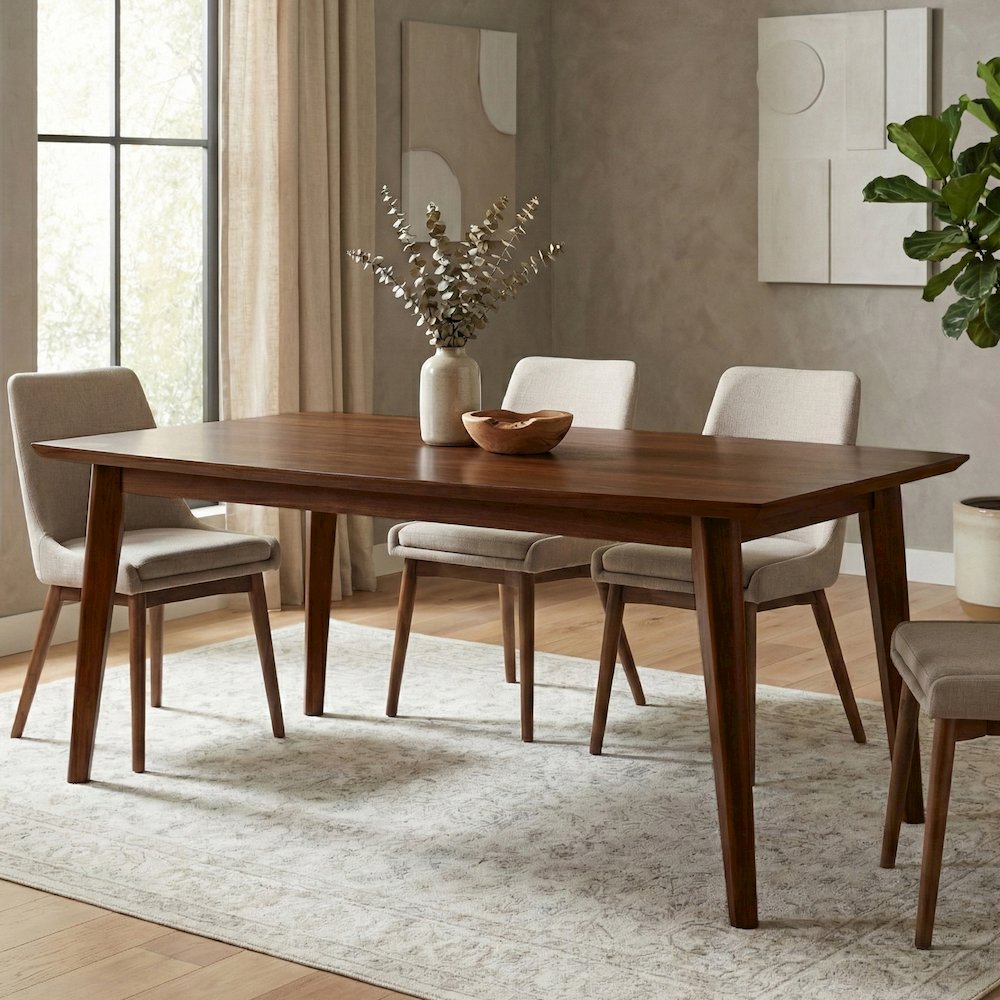 Draper Solid Wood Mid Century Rectangle Dining Table In Walnut Veneer. Picture 4