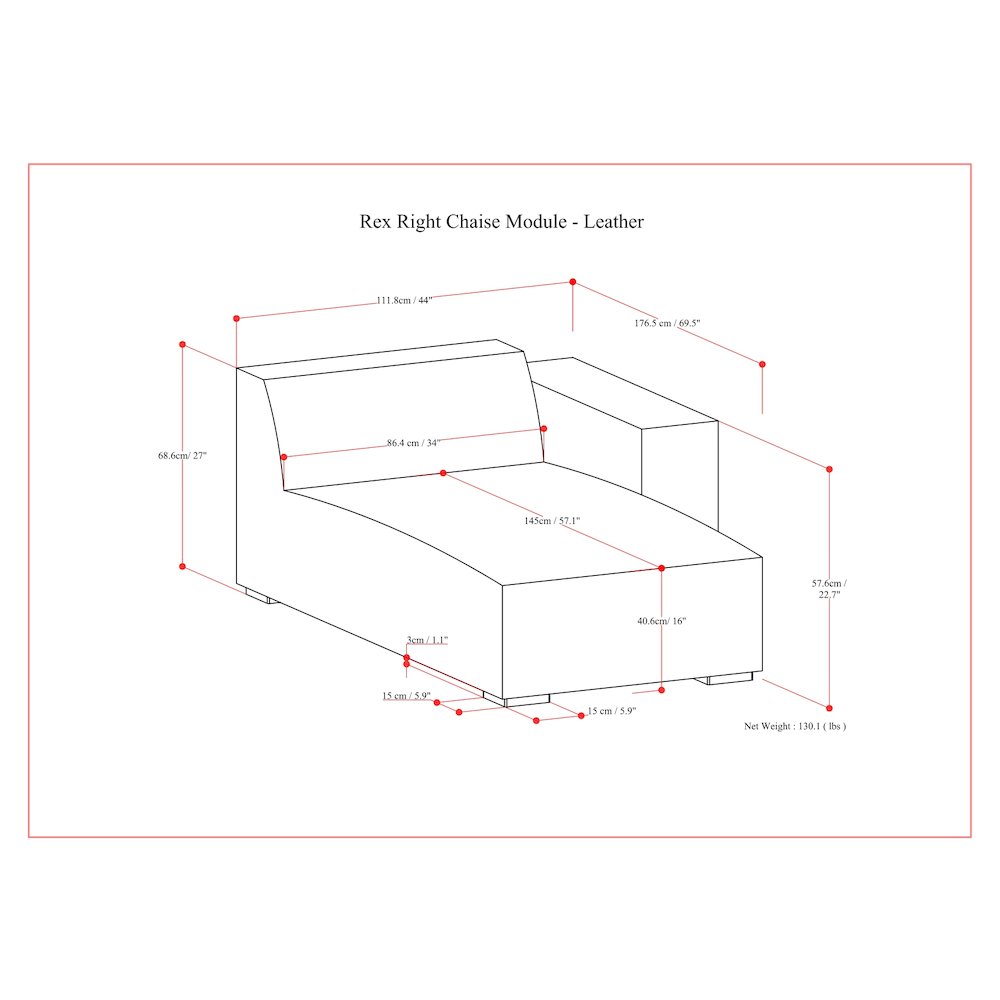 Rex Right Chaise Sofa Module In Genuine Leather. Picture 6