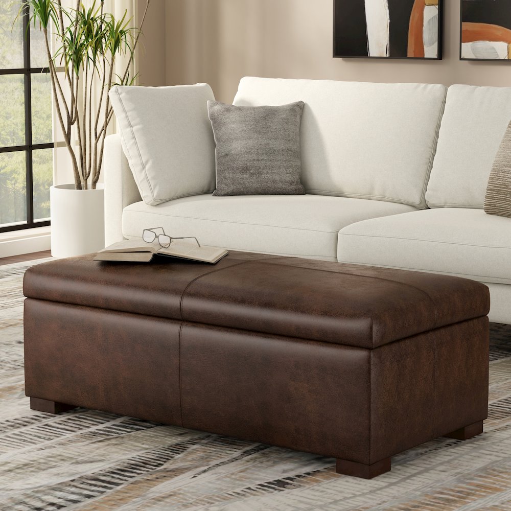 Gabbie Rectangular Storage Ottoman in Distressed Chestnut Brown. Picture 2