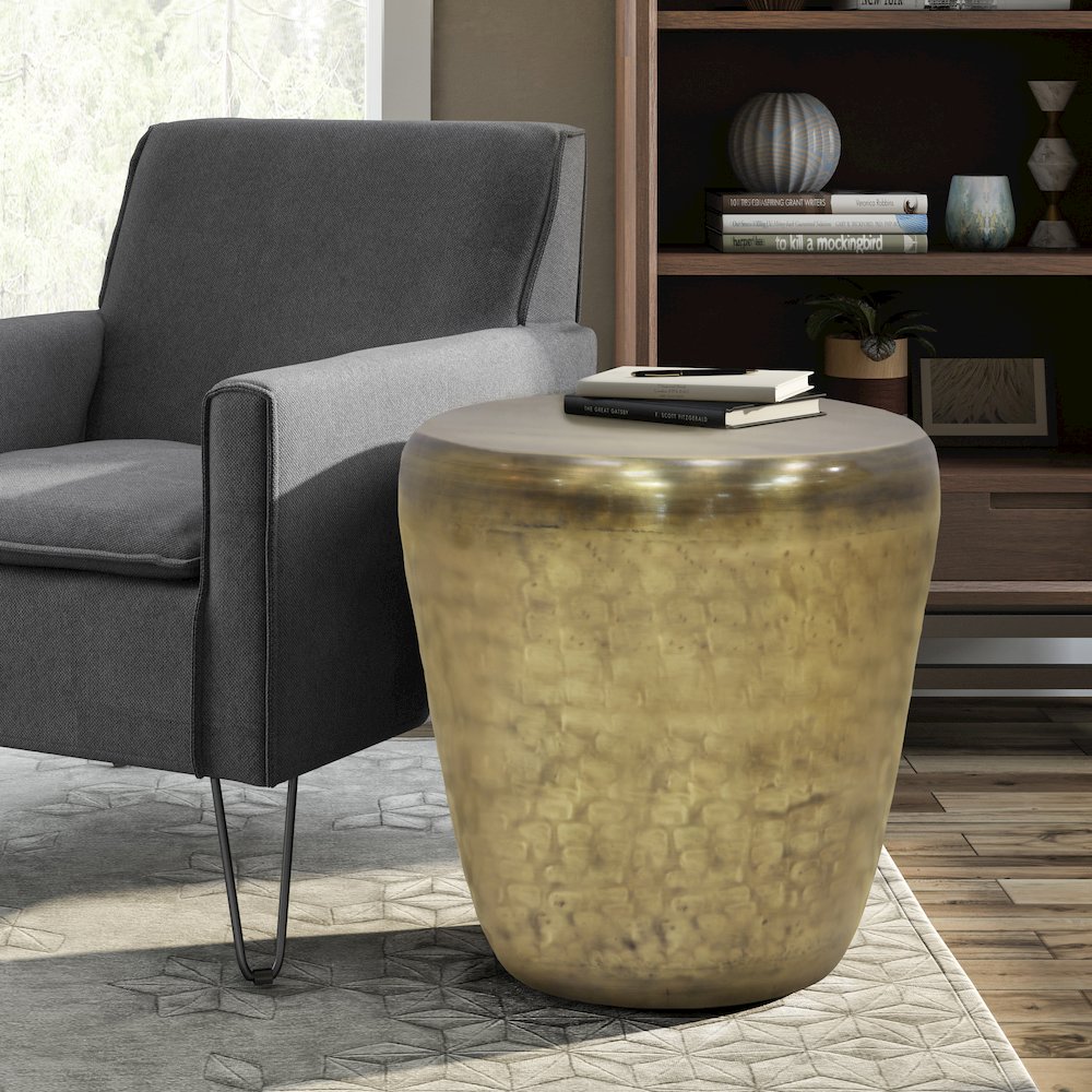 Garvy Metal Side Table In Antique Gold. Picture 5