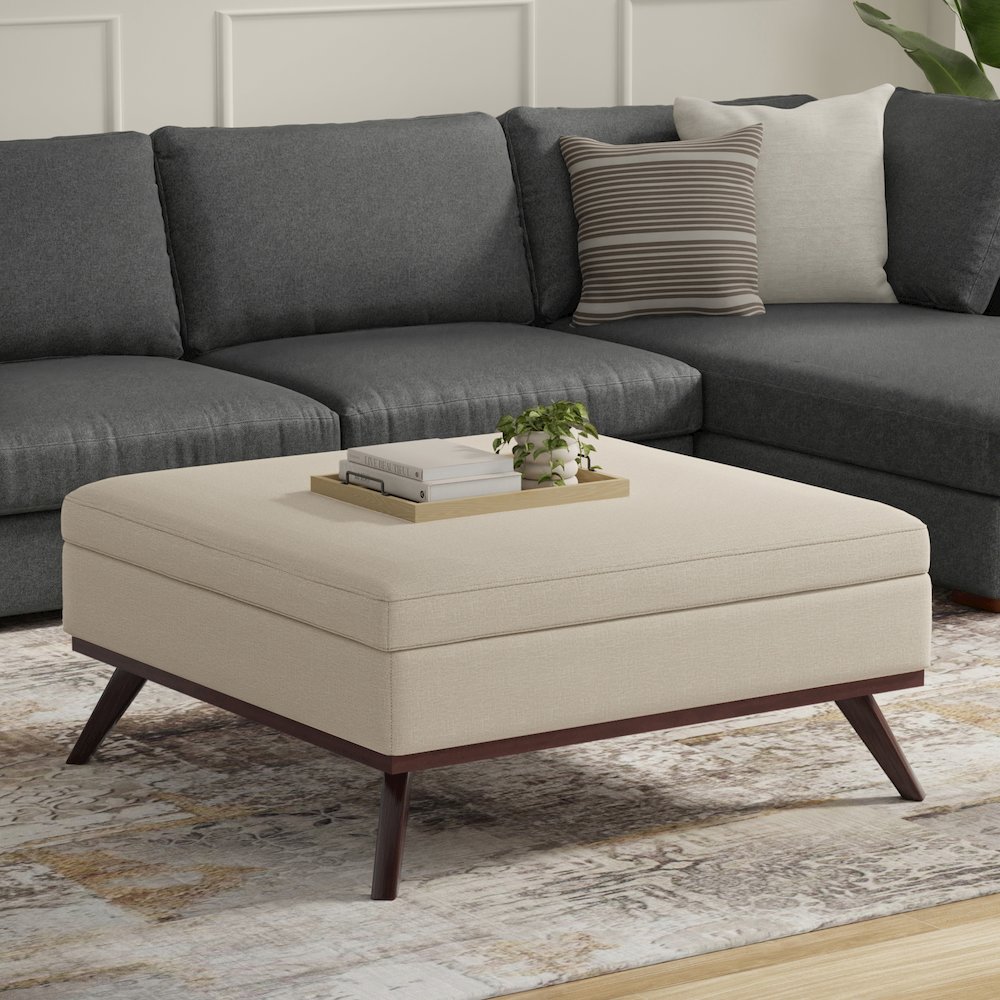 40 inch Wide Mid Century Modern Square XL Coffee Table Storage Ottoman. Picture 7