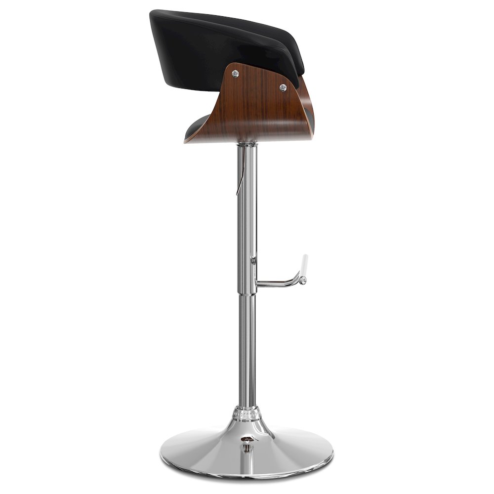 Sheldon Adjustable Swivel Bar Stool In Black Vegan Faux Leather. Picture 3