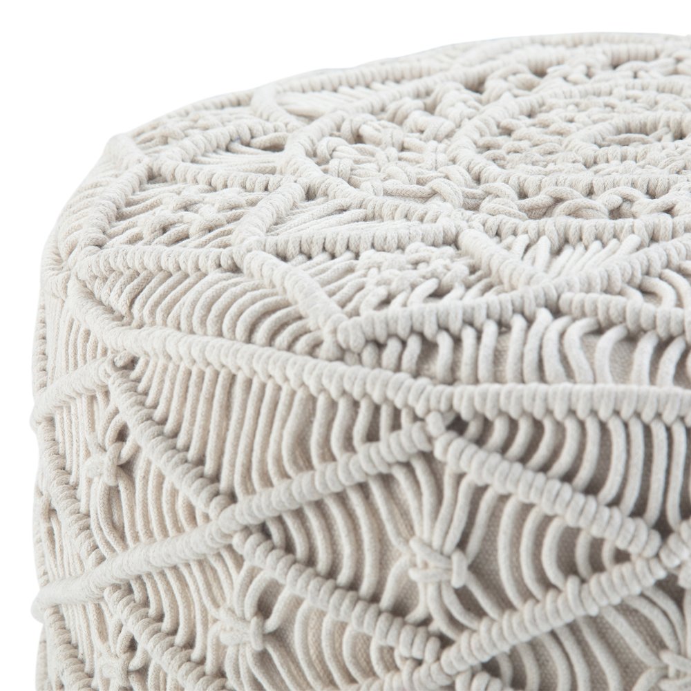Coates Round Macrame Pouf In Natural Cotton. Picture 3