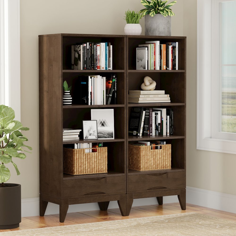 Harper 24 Inch Solid Wood 4 Shelf Bookcase In Walnut Brown (Set Of 2). Picture 6