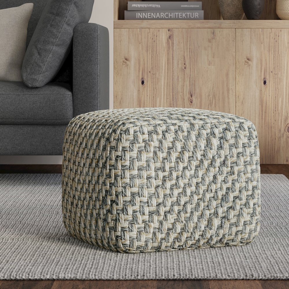Beatrix 18 inch Wide Boho Pouf in Multicolor PET Polyester, Assembled. Picture 6
