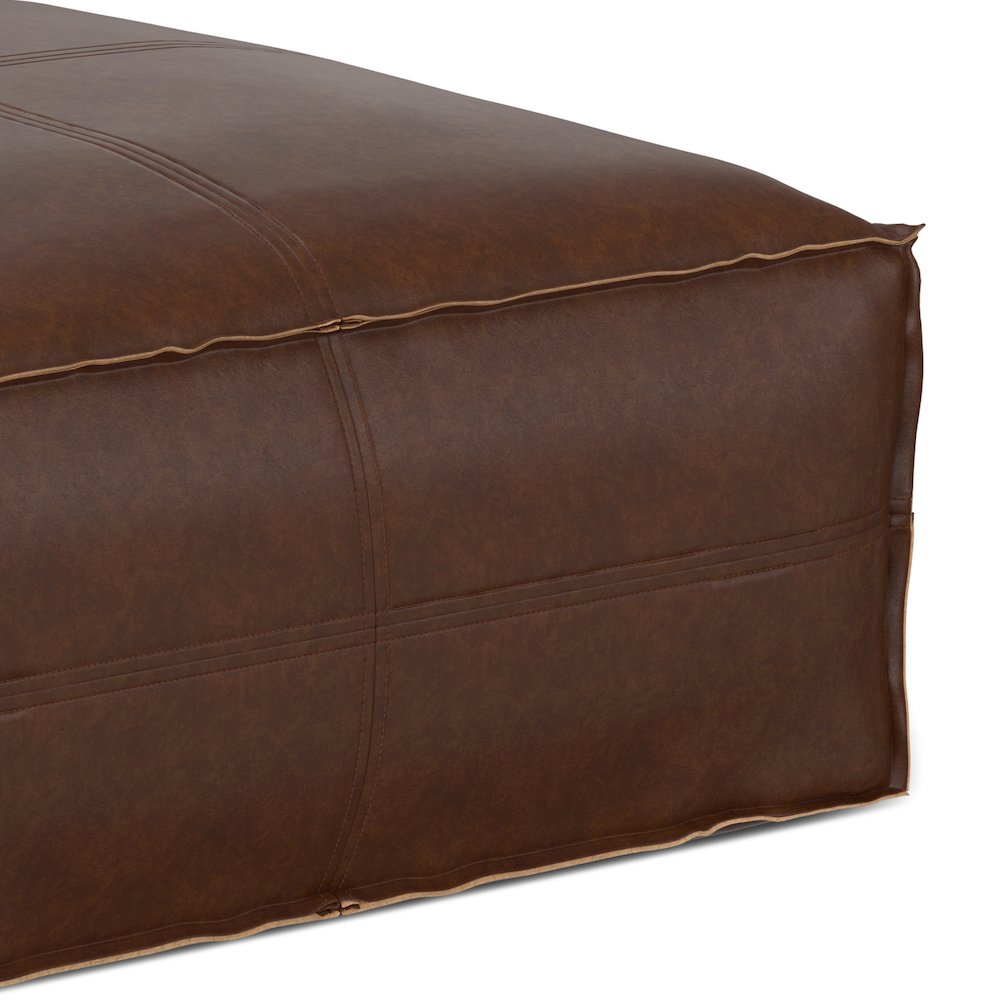 Brody Large Square Coffee Table Pouf In Distressed Dark Brown Vegan Faux Leather. Picture 3