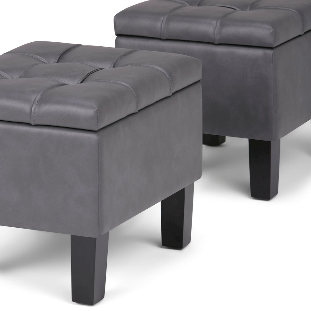 Dover 3 Piece Storage Ottoman In Stone Grey Vegan Faux Leather. Picture 4