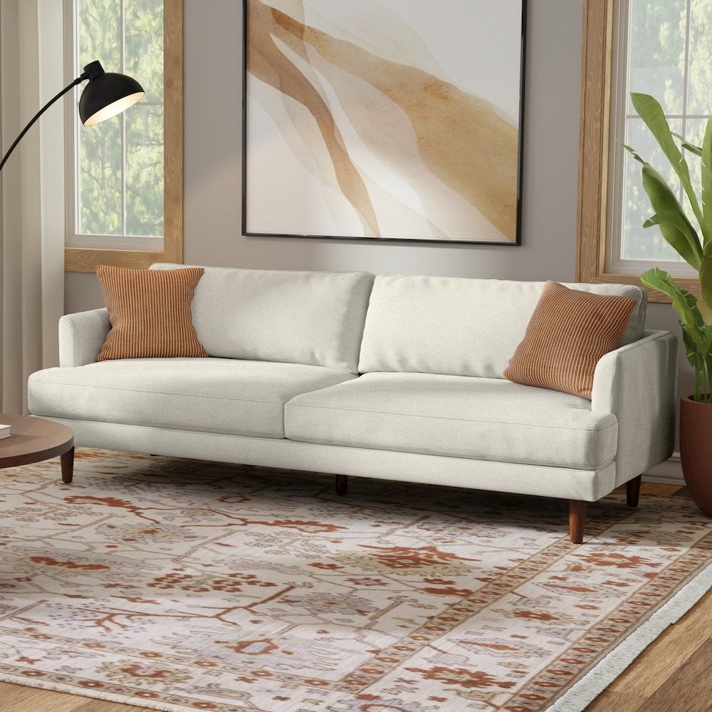 90 inch Wide Mid-Century Modern Sofa in Cream White Woven-Blend Fabric. Picture 7