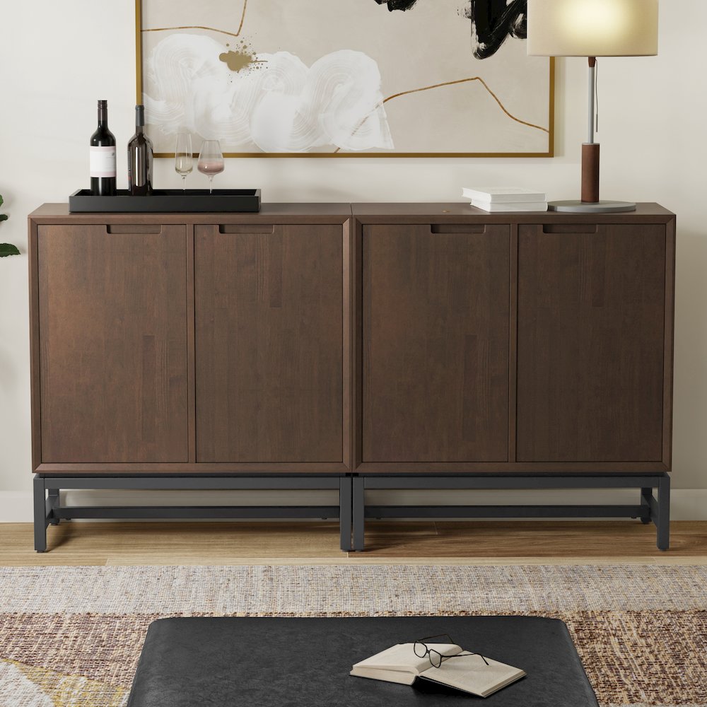 Banting Solid Wood 39 Inch Storage Cabinet In Walnut Brown (Set Of 2). Picture 7