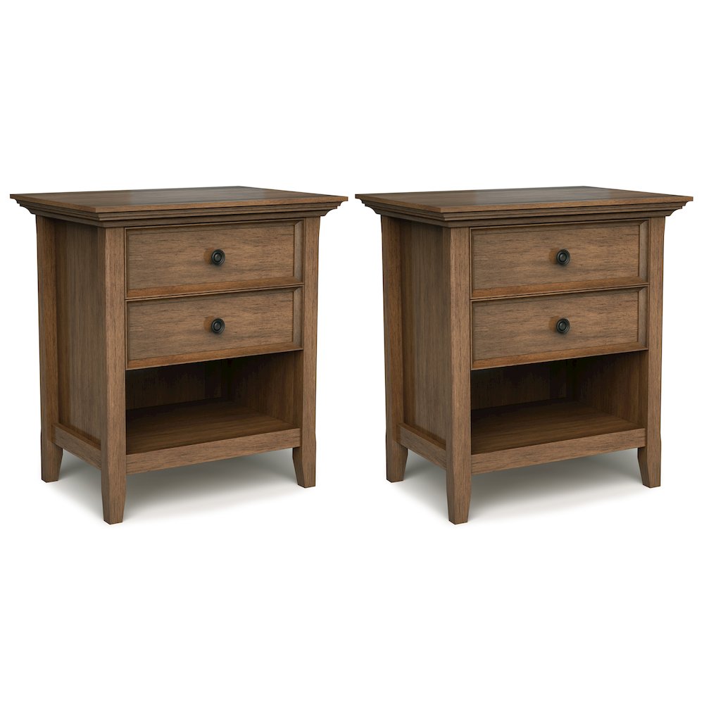24 inch Solid Wood Bedside Table in Rustic Natural Aged Brown (Set of 2). Picture 1