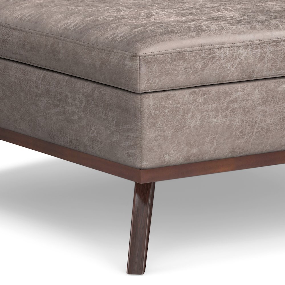 Coffee Table Storage Ottoman In Distressed Grey Taupe Vegan Faux Leather. Picture 4
