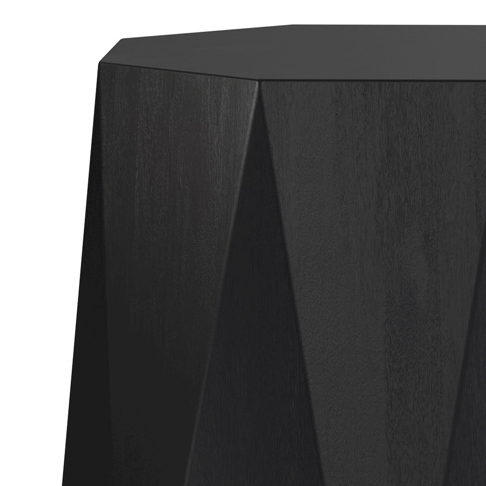 Solid Acacia Wood 15 Inch Wide Polygon Contemporary Side Table In Black. Picture 5