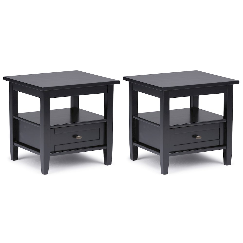 Warm Shaker 20 inch Solid Wood Transitional End Table in Black (Set of 2). Picture 1