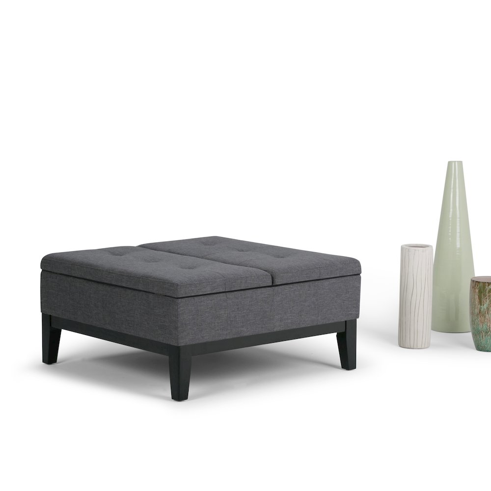Dover Square Coffee Table Storage Ottoman In Slate Grey Linen Look Fabric. Picture 5