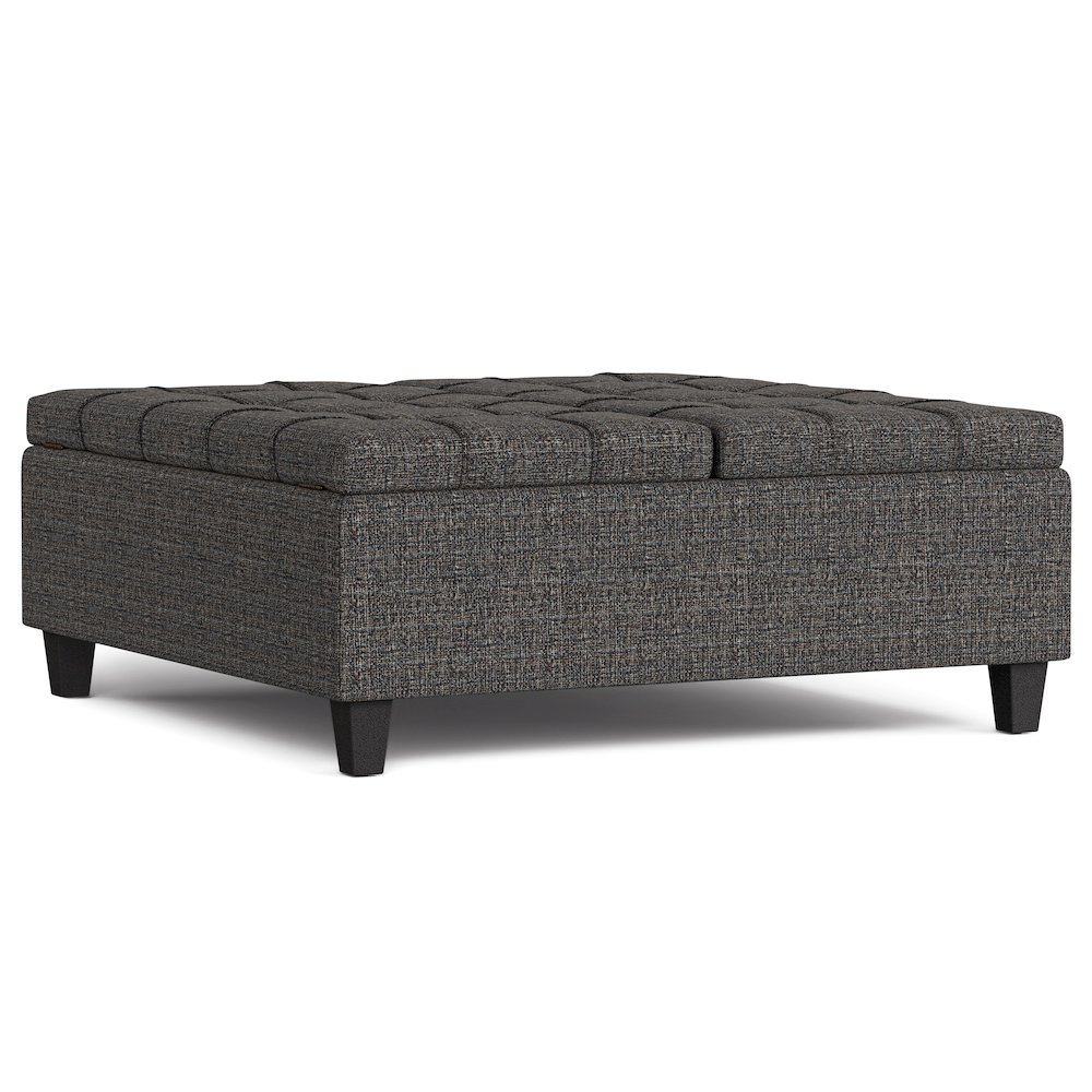 40 inch Wide Square Large Coffee Table Storage Ottoman in Ebony Polyester Tweed. Picture 1