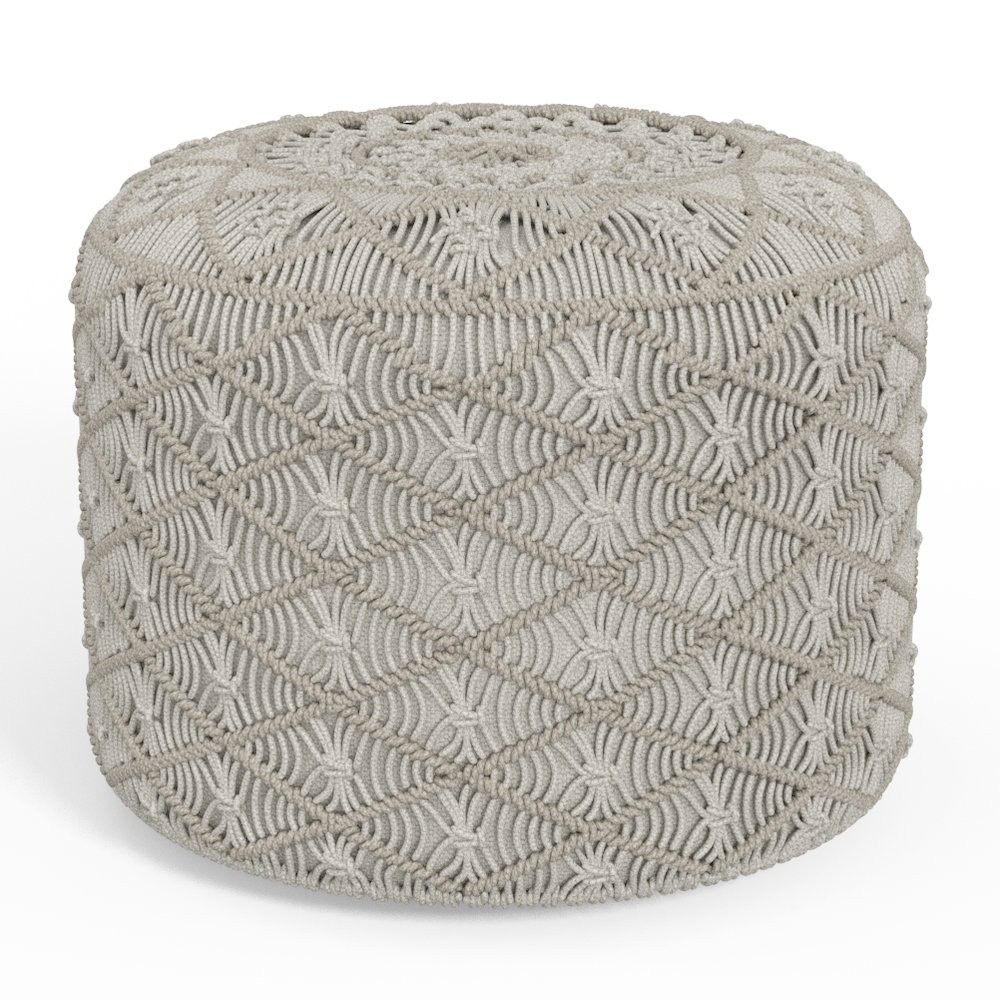 Coates Contemporary Round Macrame Pouf In Cloud Grey Cotton. Picture 1
