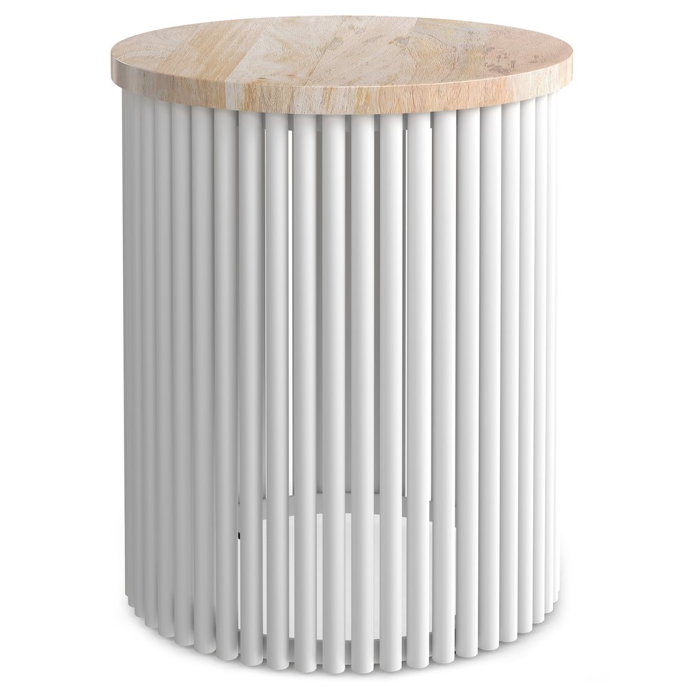Demy Metal And Wood Accent Table In Natural, White. Picture 1
