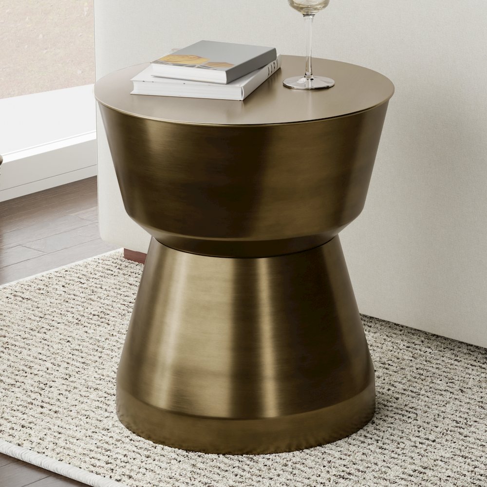 Allegra 16 inch Wide Modern Metal Side Table in Antique Brass Iron, Assembled. Picture 6
