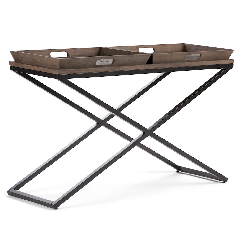 Damien SOLID AGED ELM WOOD Console Table in Distressed Natural Elm. Picture 1