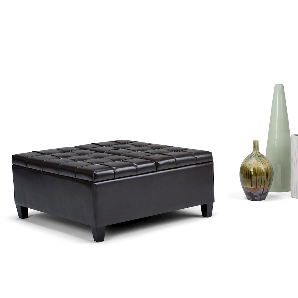 Harrison Coffee Table Storage Ottoman In Tanners Brown Vegan Faux Leather. Picture 5