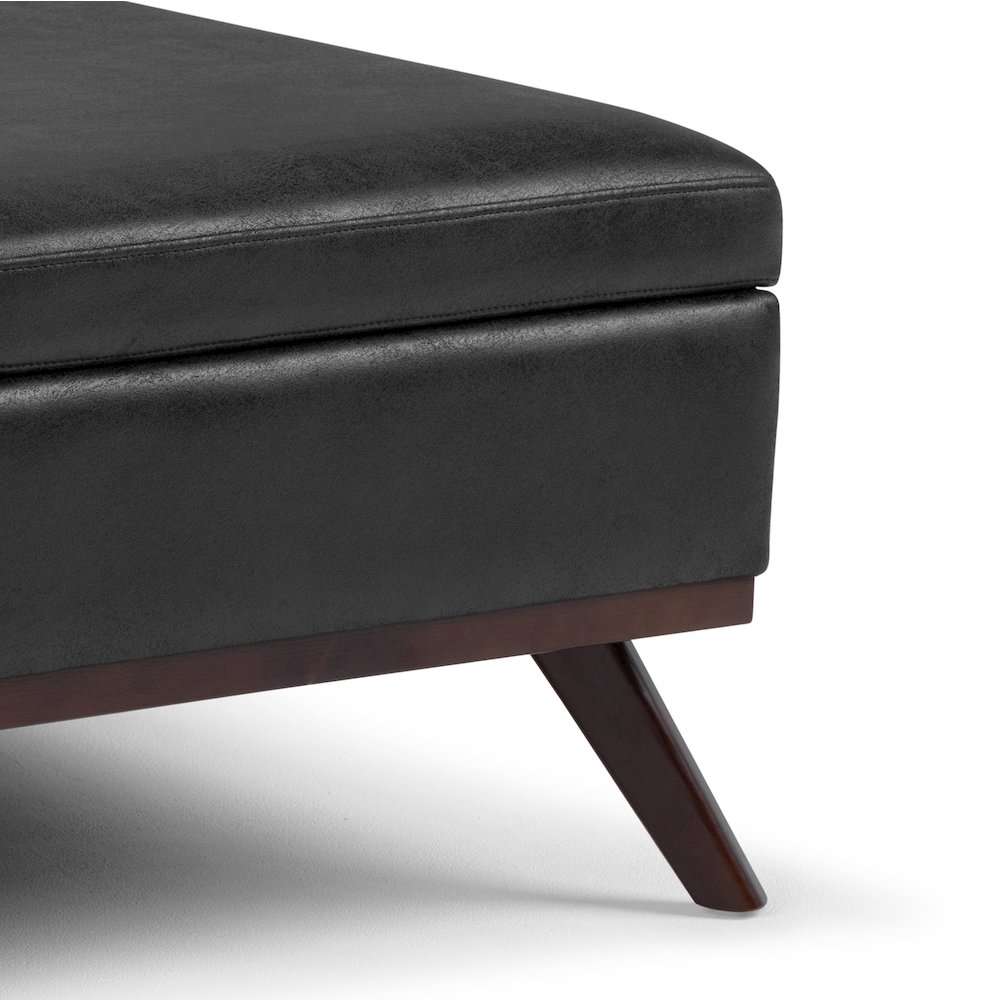Owen Square Coffee Table Storage Ottoman In Distressed Black Vegan Faux Leather. Picture 3