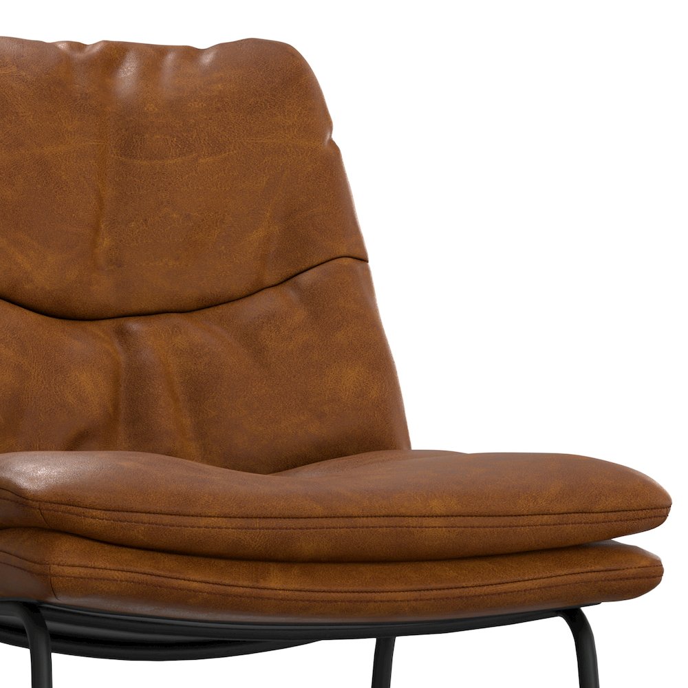 Mid Century Modern Bar Stool (Set Of 2) In Camel Brown Vegan Faux Leather. Picture 3