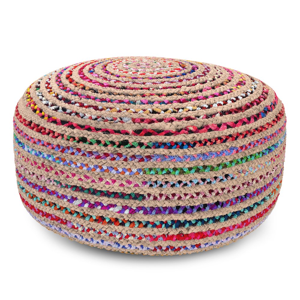 Margo Boho Contemporary Round Large Pouf in Multi Color. Picture 1