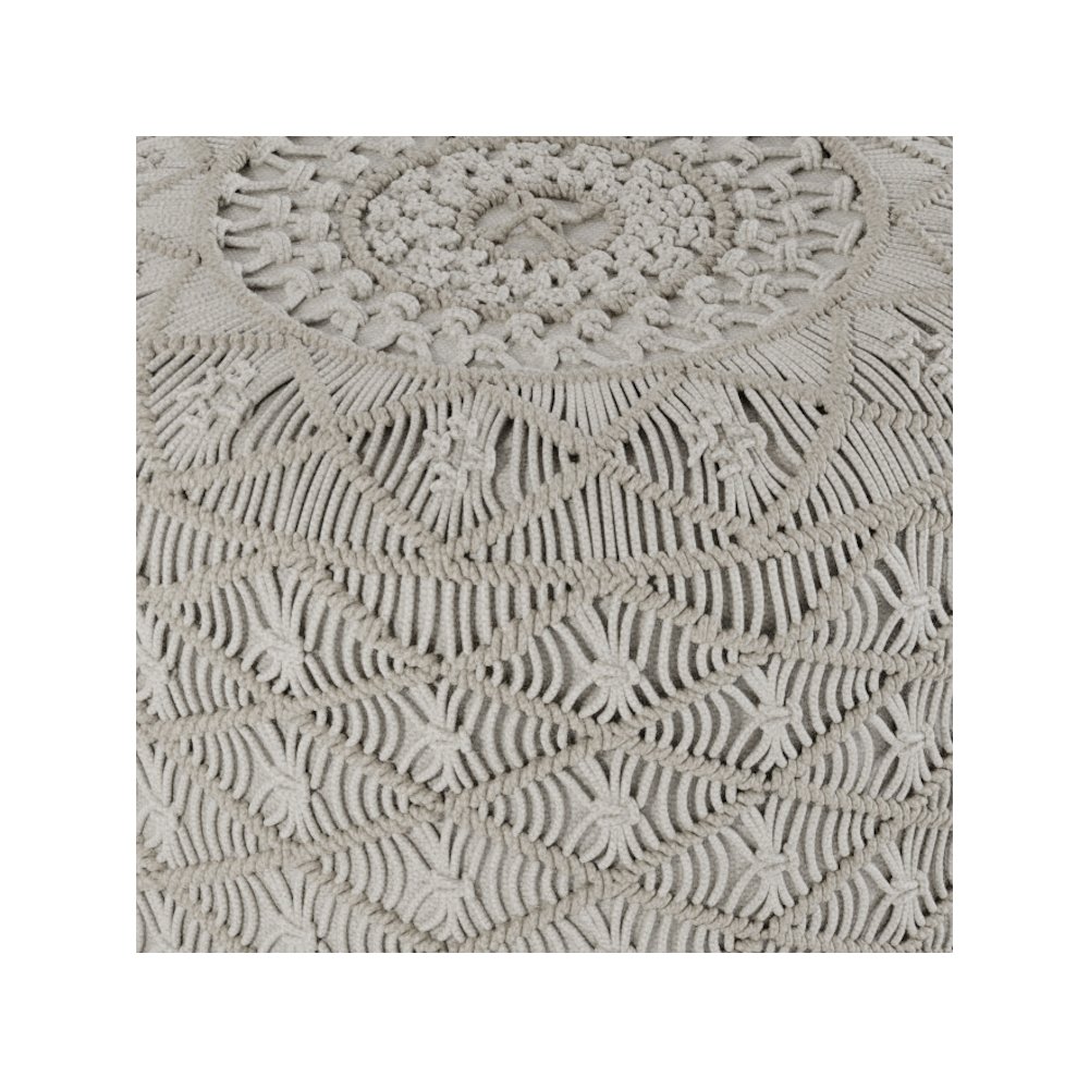 Coates Contemporary Round Macrame Pouf In Cloud Grey Cotton. Picture 2