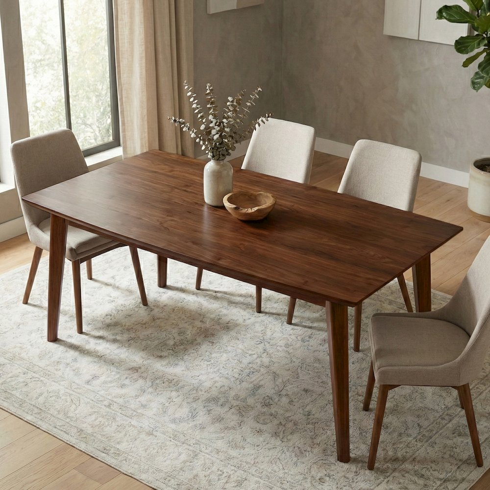 Draper Solid Wood Mid Century Rectangle Dining Table In Walnut Veneer. Picture 2