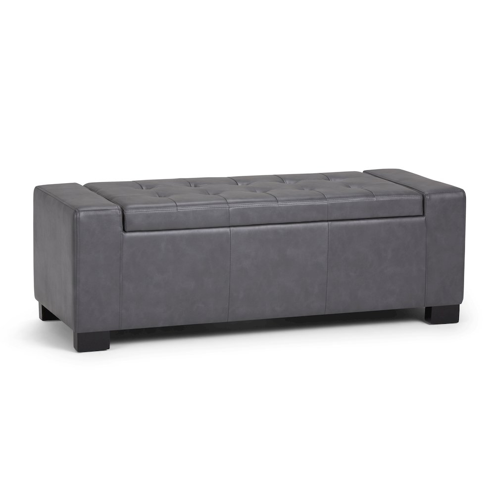 Laredo Large Storage Ottoman In Stone Grey Vegan Faux Leather. Picture 1