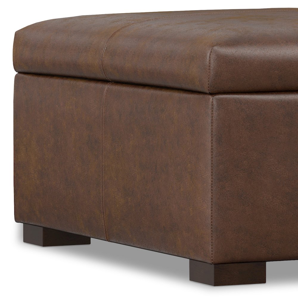 Square Square Coffee Table Storage Ottoman In Distressed Chestnut Brown. Picture 5