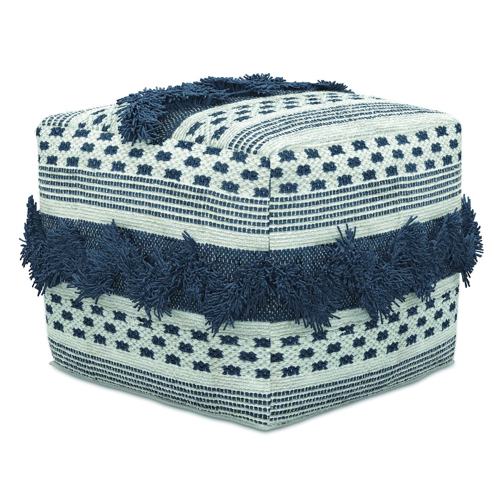 Bowden Hand Woven Square Cotton Pouf Ottoman in Grey and Ivory. Picture 1