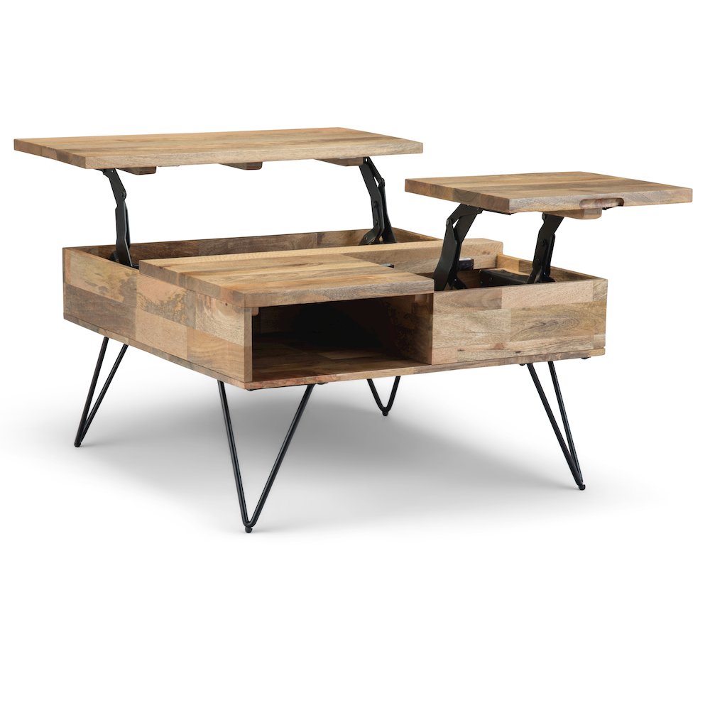 Hunter Solid Mango Wood Lift Top Square Coffee Table In Natural. Picture 1