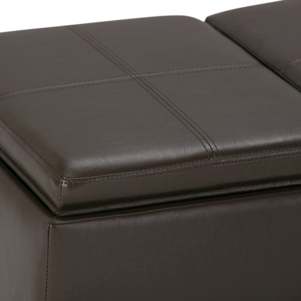 Avalon Storage Ottoman In Chocolate Brown Vegan Faux Leather. Picture 2