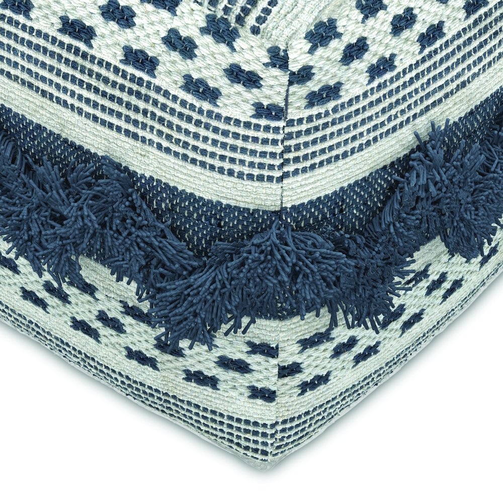 Bowden Hand Woven Square Cotton Pouf Ottoman in Grey and Ivory. Picture 4