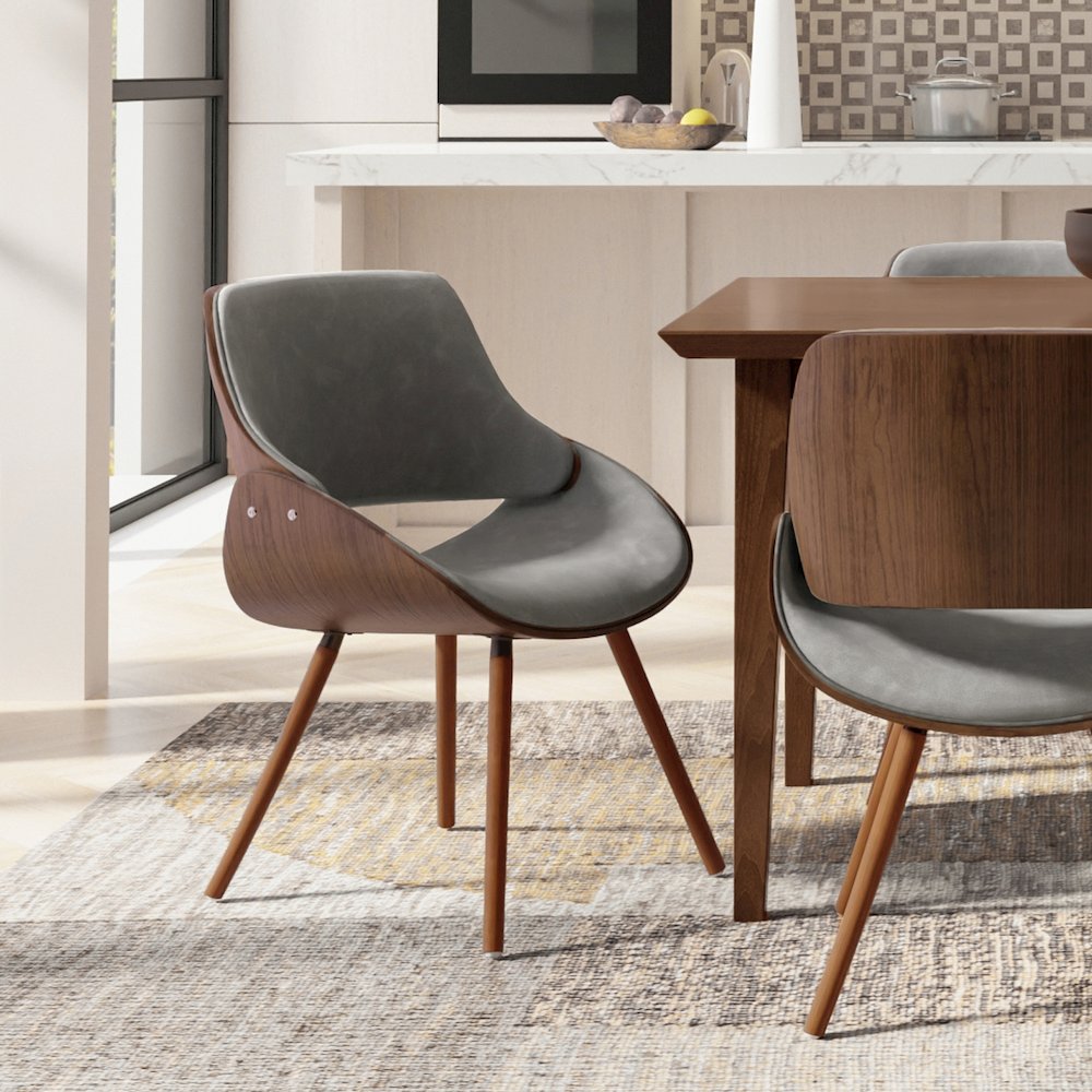 Dining Chair With Wood Back In Distressed Grey Vegan Faux Leather. Picture 5